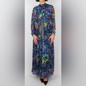 Matthew Williamson Silk Maxi Dress, Sheer Long Sleeves, Waist Tie, Size 8